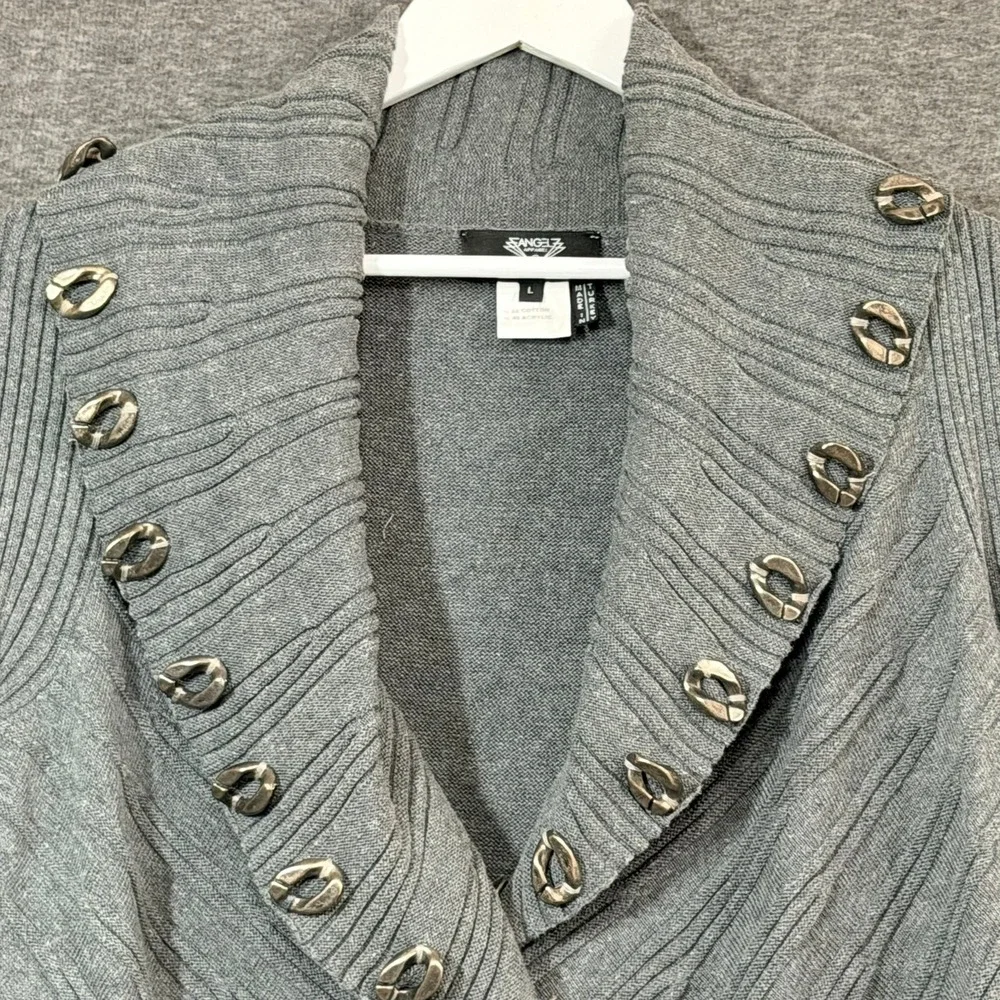 Angelz Apparel Women Cardigan L Grey Hardware Chain Unique Edgy Layer Grunge